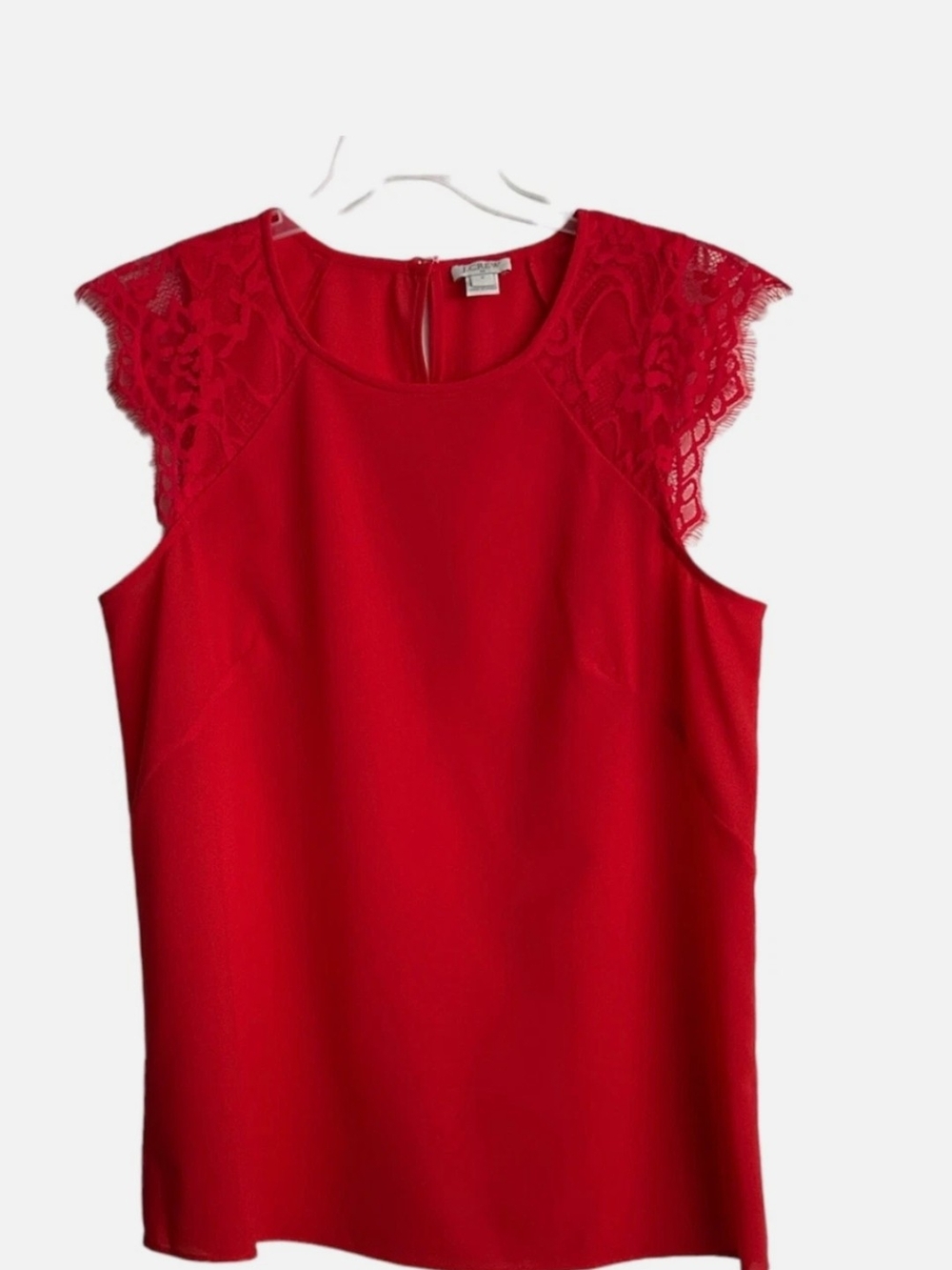 J Crew Bright Red Lace Cap-Sleeve Shell Blouse Size 8